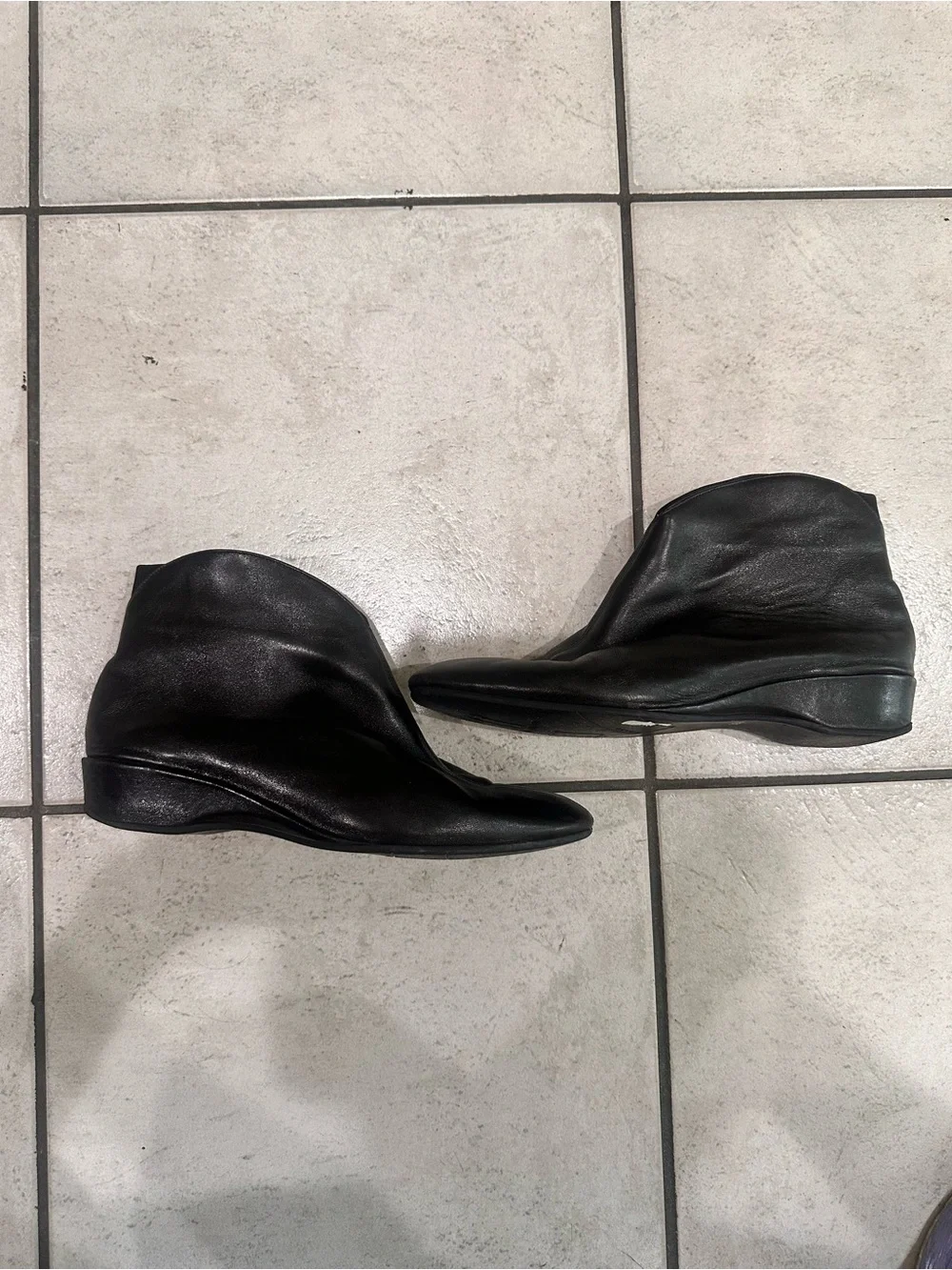 Thierry Rabotin Women’s Black Leather Ankle Boots - Minimal Slip-On Style 39.5